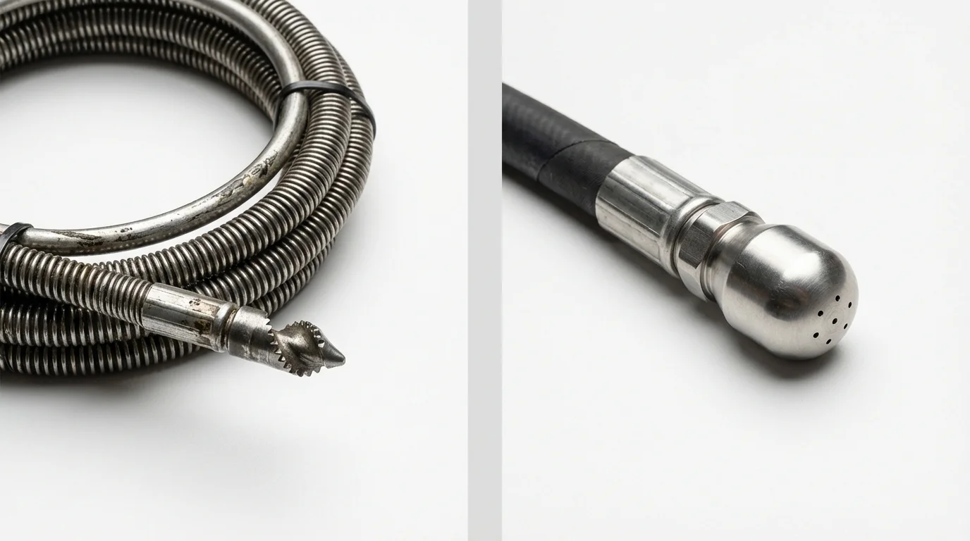 Drain snake cable and hydro jetting nozzle used for drain cleaning in Wetumka, OK