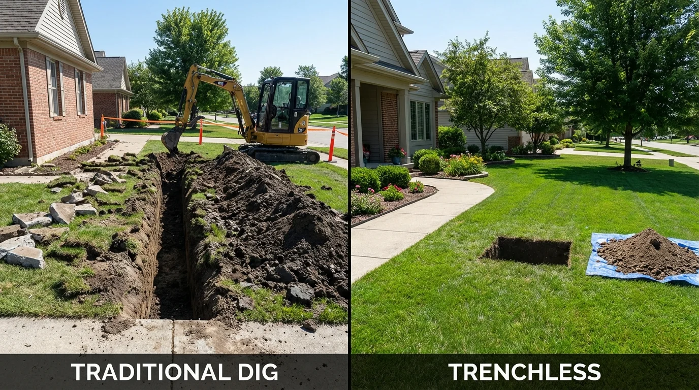 Trenchless sewer repair with minimal yard damage versus traditional excavation in Wetumka, OK